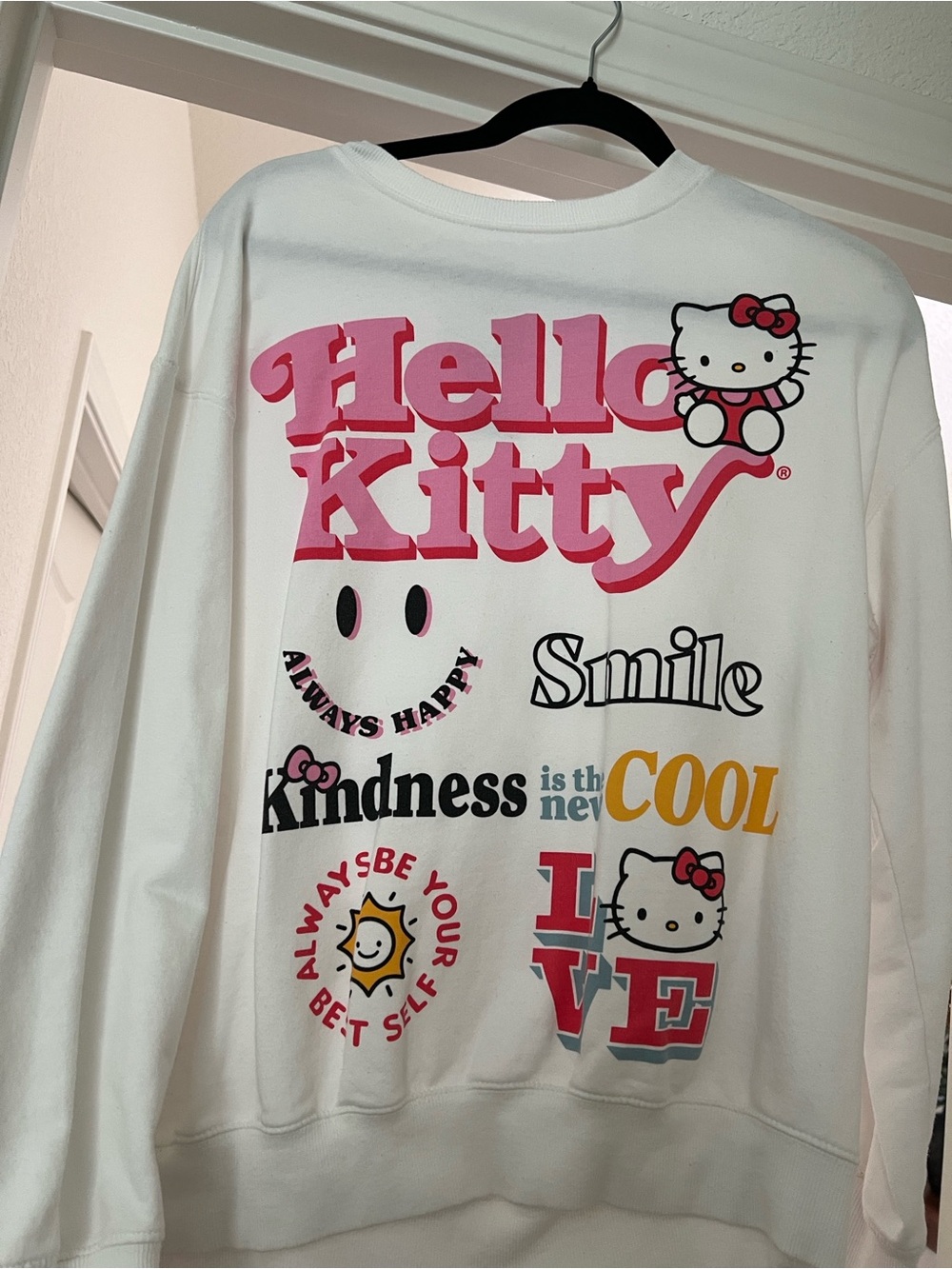 Hello Kitty White Sweatshirt with Pink and Yellow Graphics